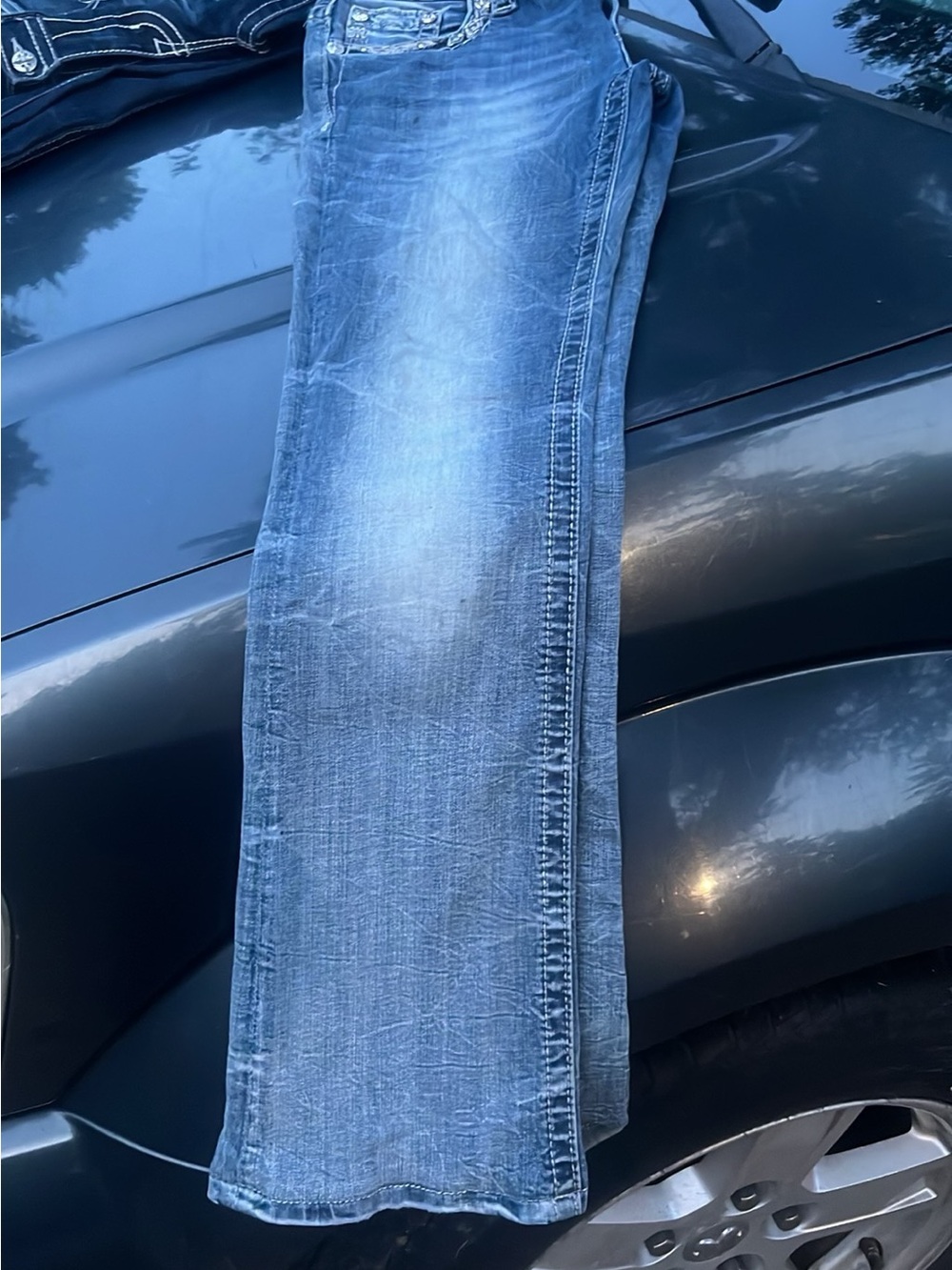 Miss Me Women's Blue Washed Straight-Leg Jeans